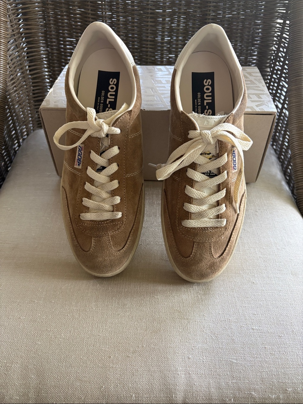 Golden Goose Tan Suede Soul-Star Sneakers with White Trim Size 39